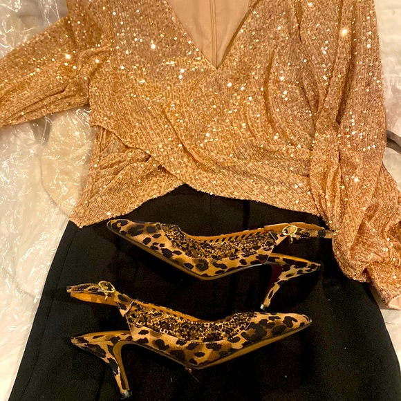 J.Renee’ brown black animal print kitten heel sling back shoes 8 New $99 - Picture 4 of 7